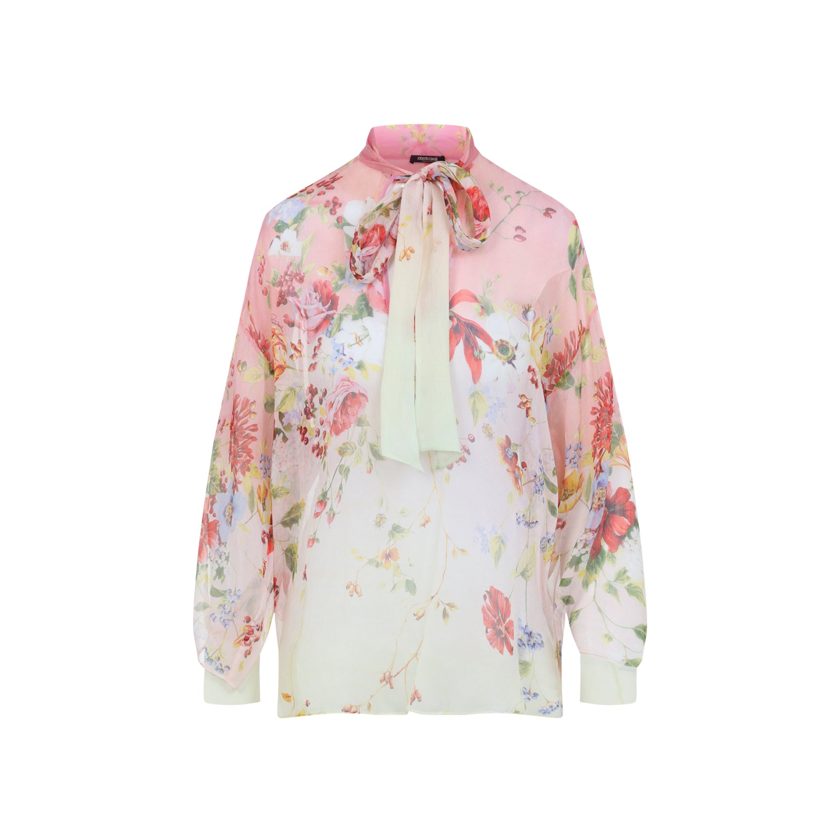 Miami Flowers Blouse Green Silk Shirt