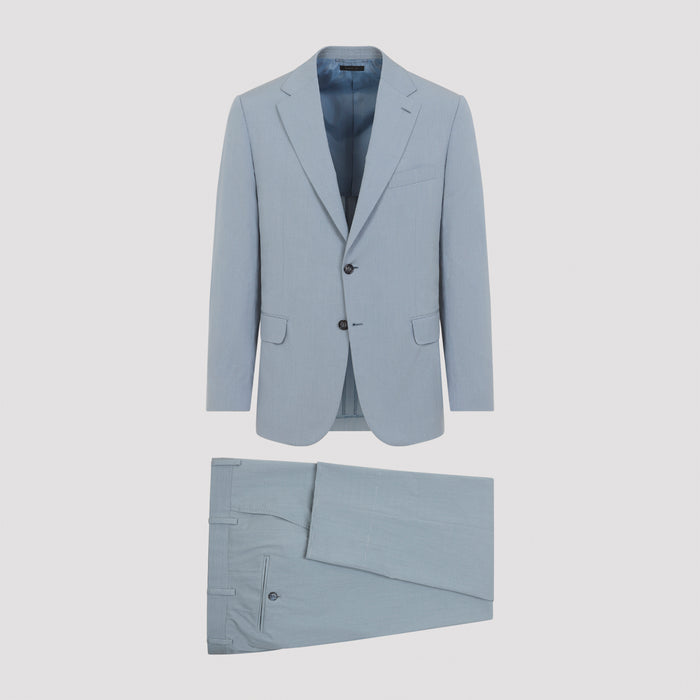 Trevi Suit Blue Cotton Silk Elastan