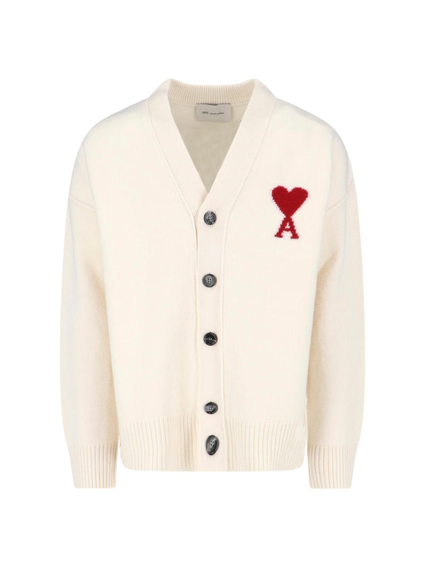 AMI Paris 100% Wool cardigan in white