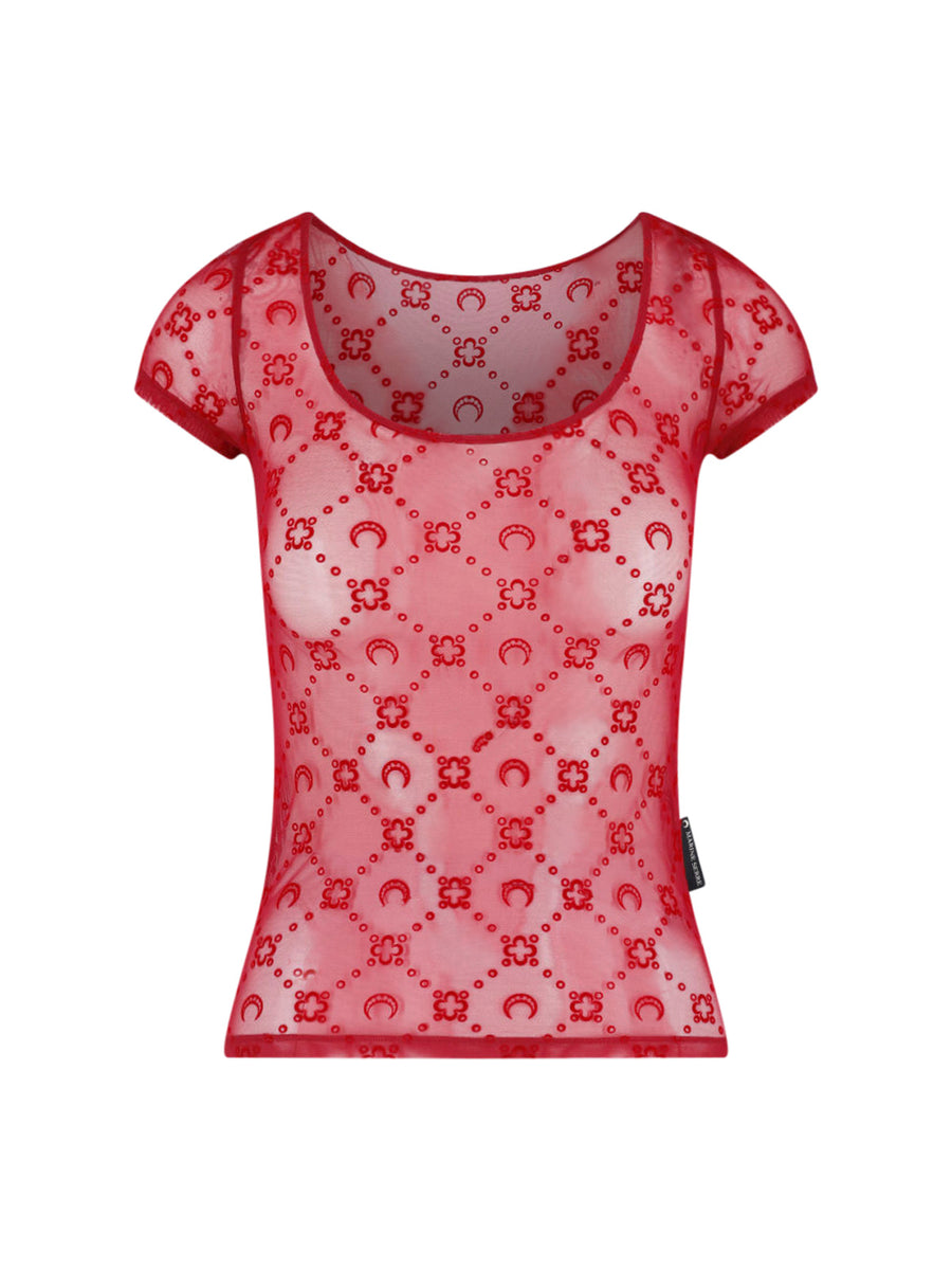 Marine Serre Cjer 86% Polyamide t-shirt in red