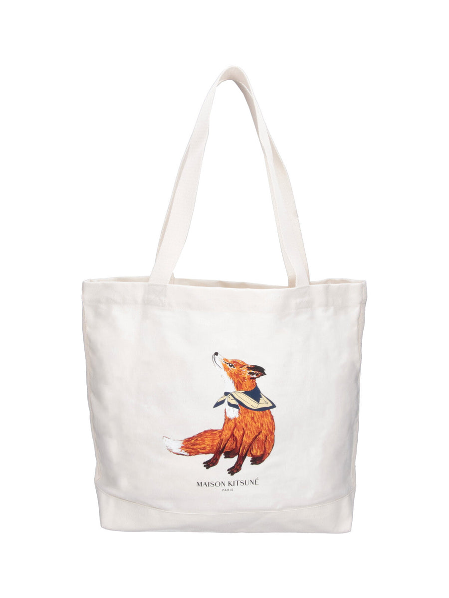 Maison Kitsune' 100% Cotton tote bag in white