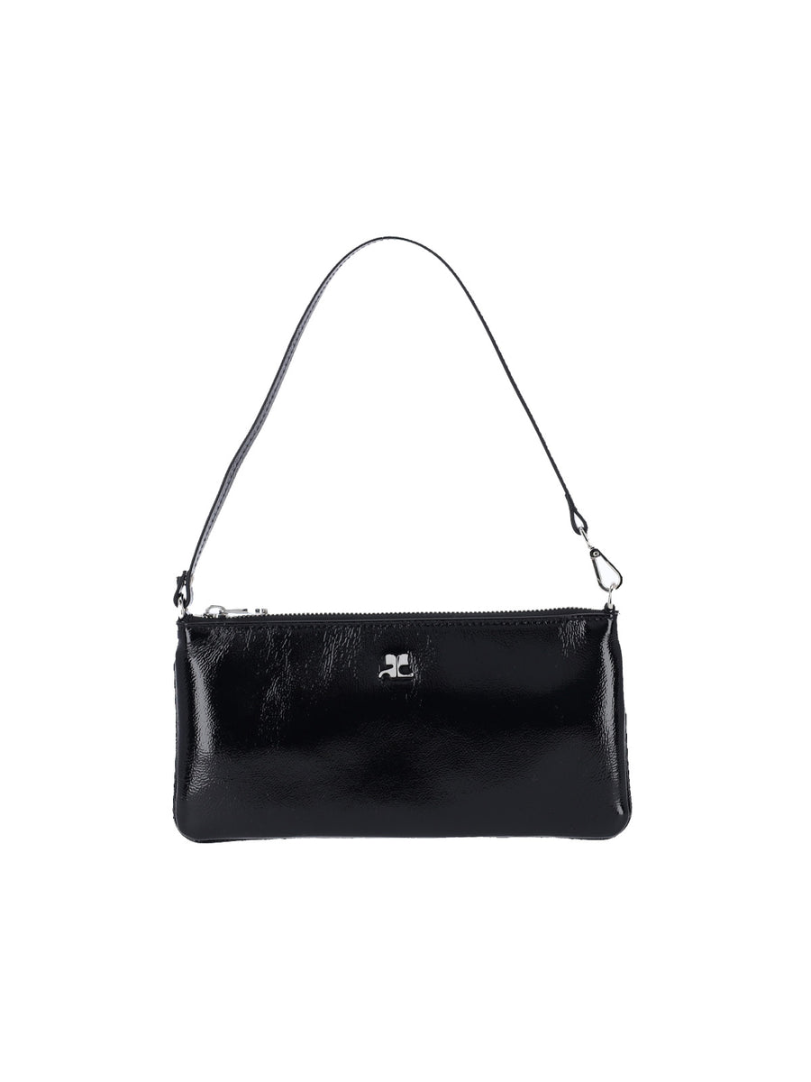 CourrèGes 100% Varnished Cow Leather clutch in black