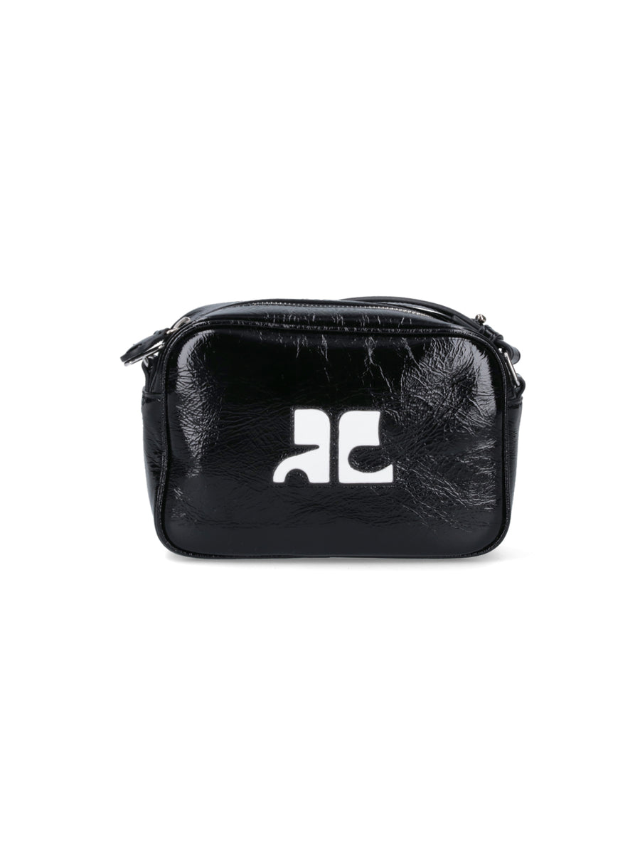 CourrèGes 100% Varnished Cow Leather shoulder bag in black