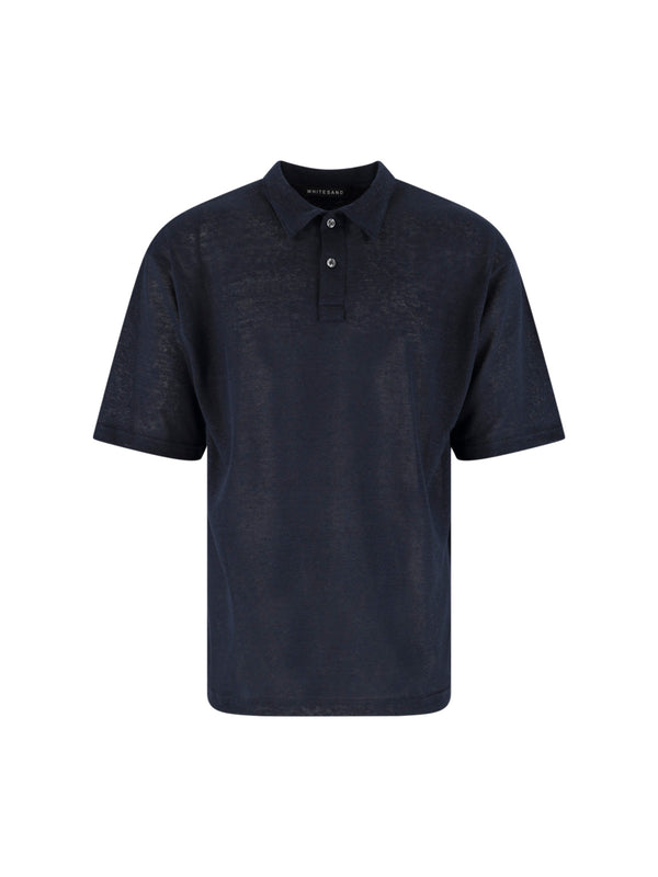 White Sand Linen-blend polo in navy