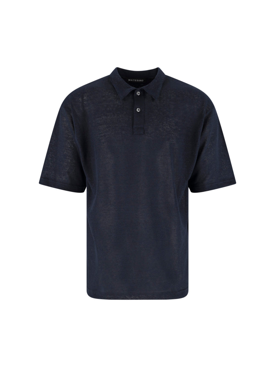 White Sand Linen-blend polo in navy
