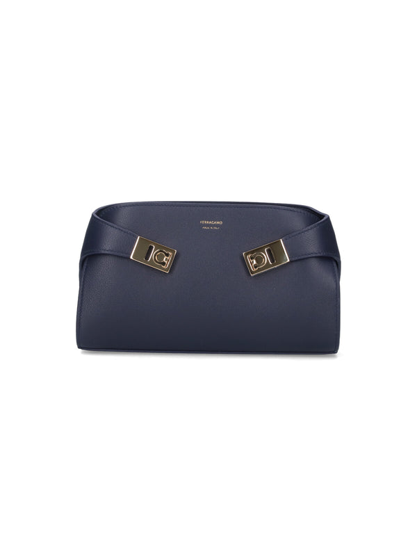 Ferragamo 100% calf leather top handle bag in navy