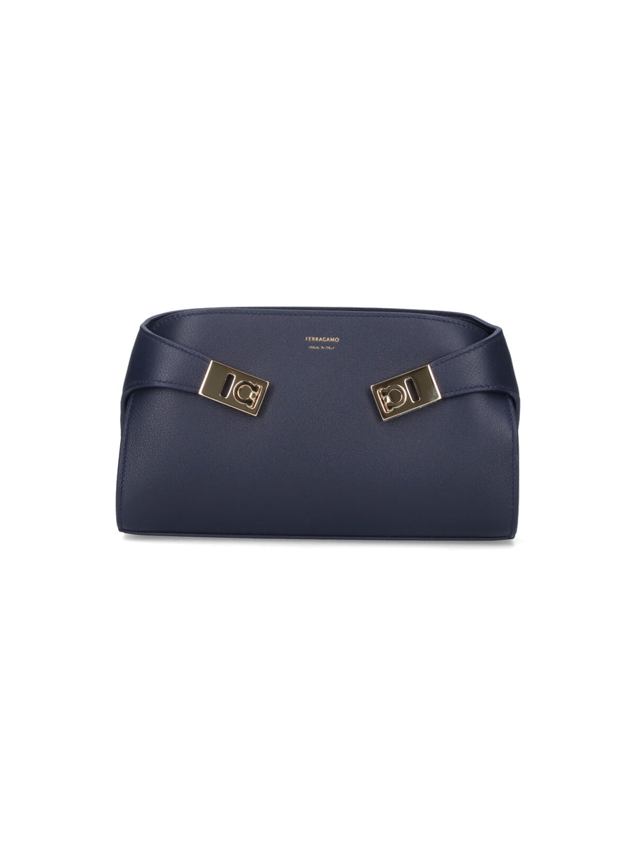 Ferragamo 100% calf leather top handle bag in navy