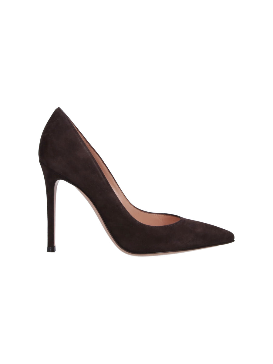 Gianvito Rossi Upper: 100% Suede Leather heel pump in brown