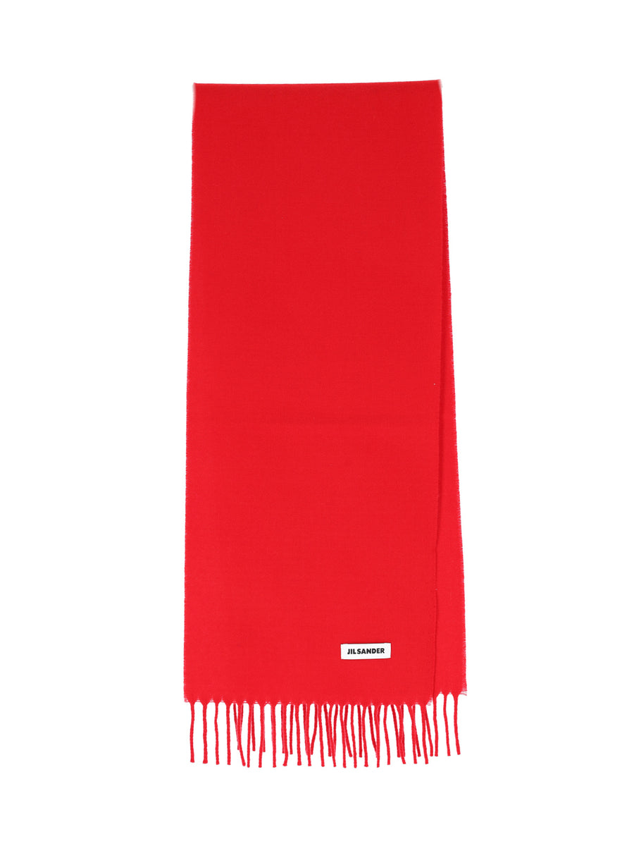 Jil Sander 100% virgin wool scarf in red