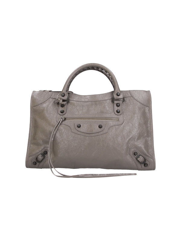 Balenciaga 85% Lamb Leather top handle bag in gray