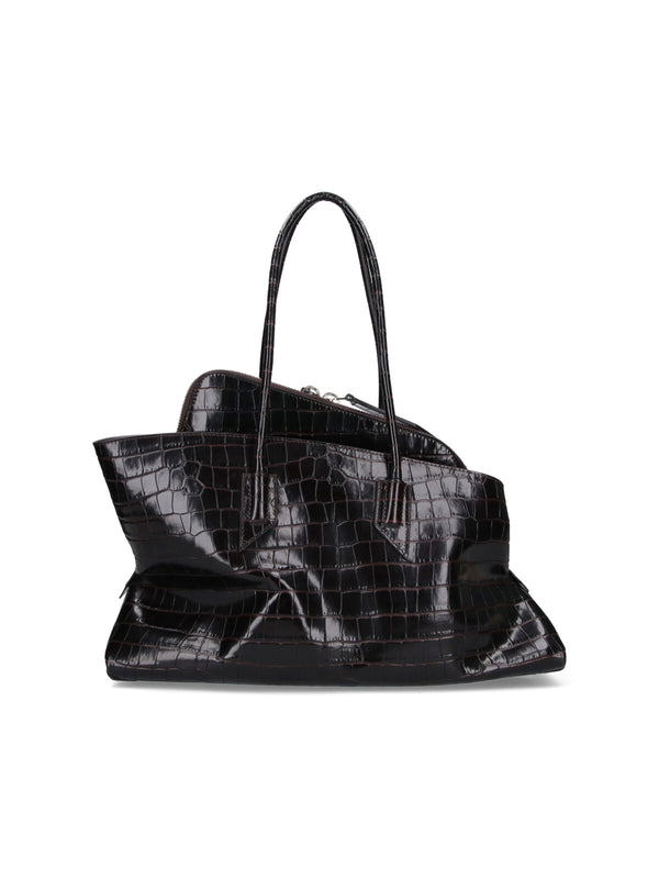 The Attico Crocodile-embossed leather top handle bag in black