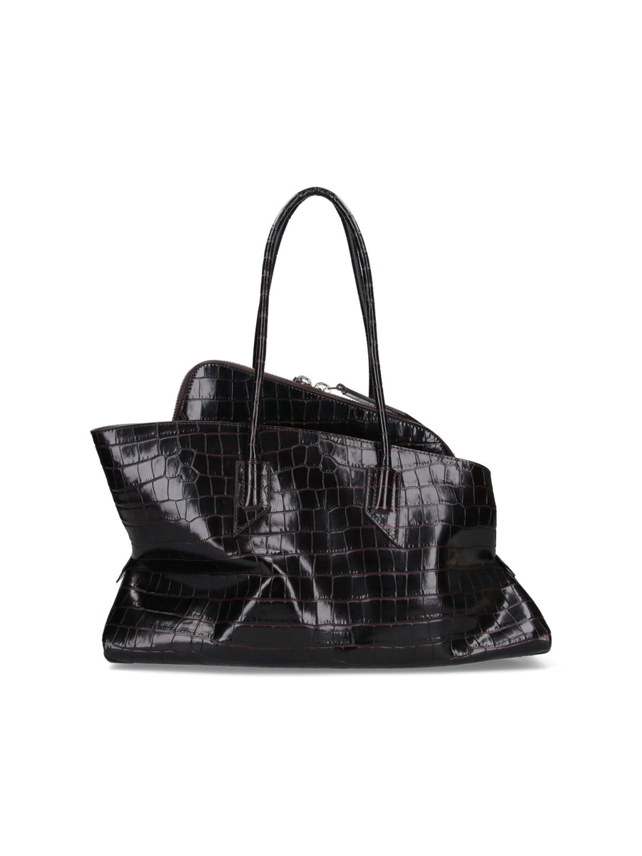 The Attico Crocodile-embossed leather top handle bag in black