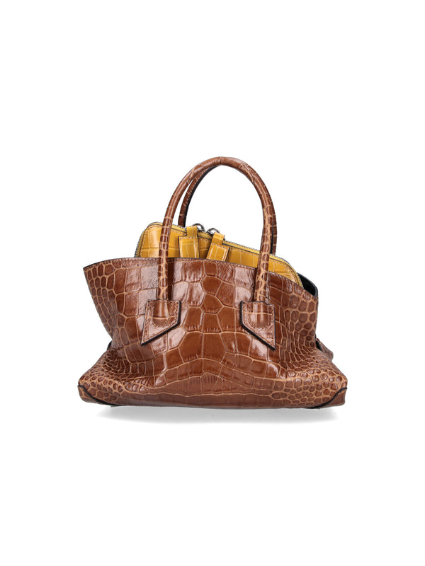 The Attico Crocodile-embossed leather top handle bag in brown