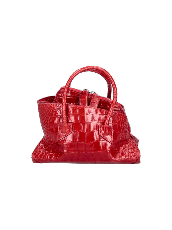 The Attico Crocodile-embossed leather top handle bag in red