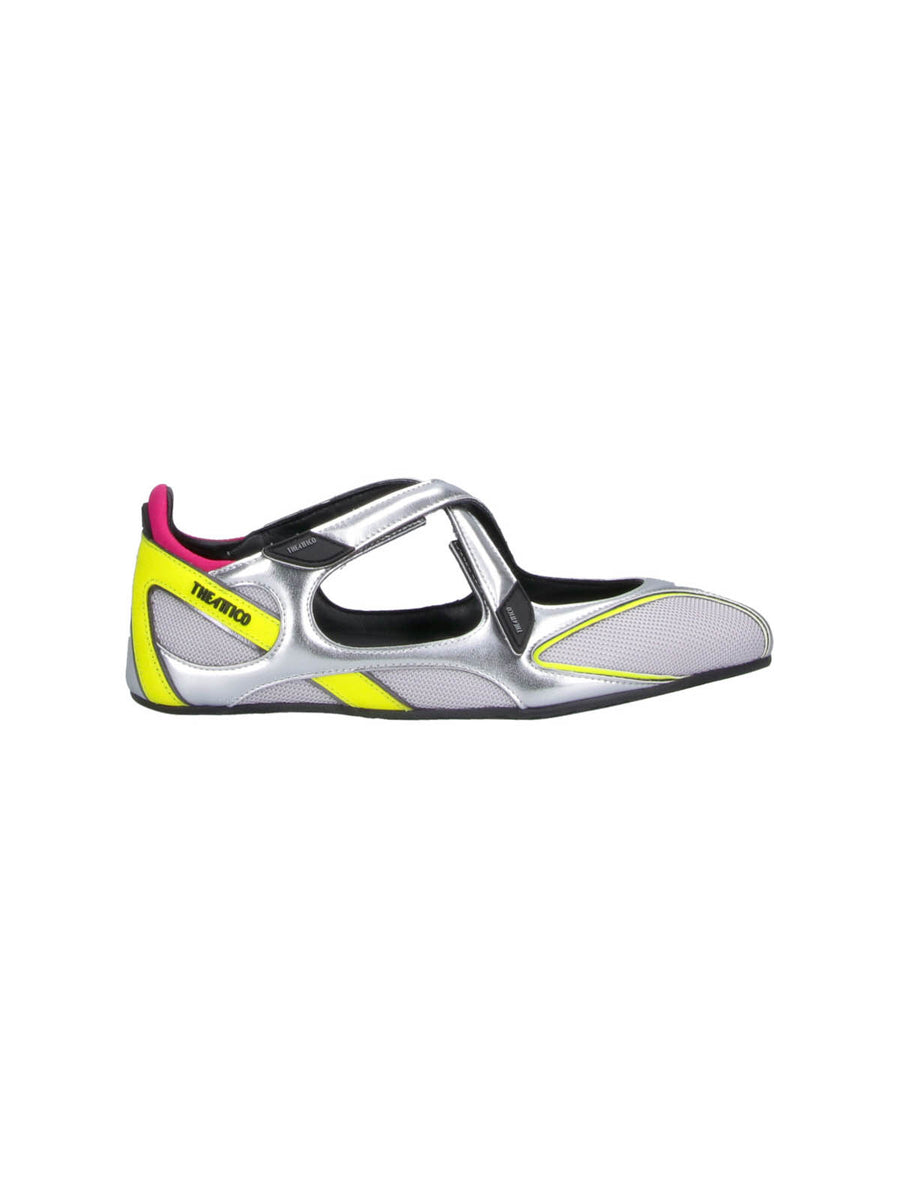 The Attico Mesh and neoprene flat in silver