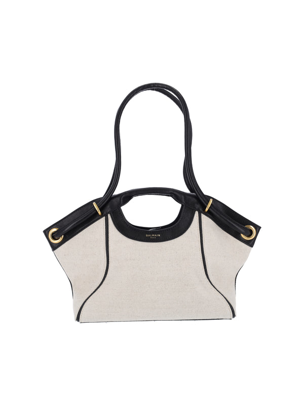 Balmain 58% Cotton top handle bag in beige