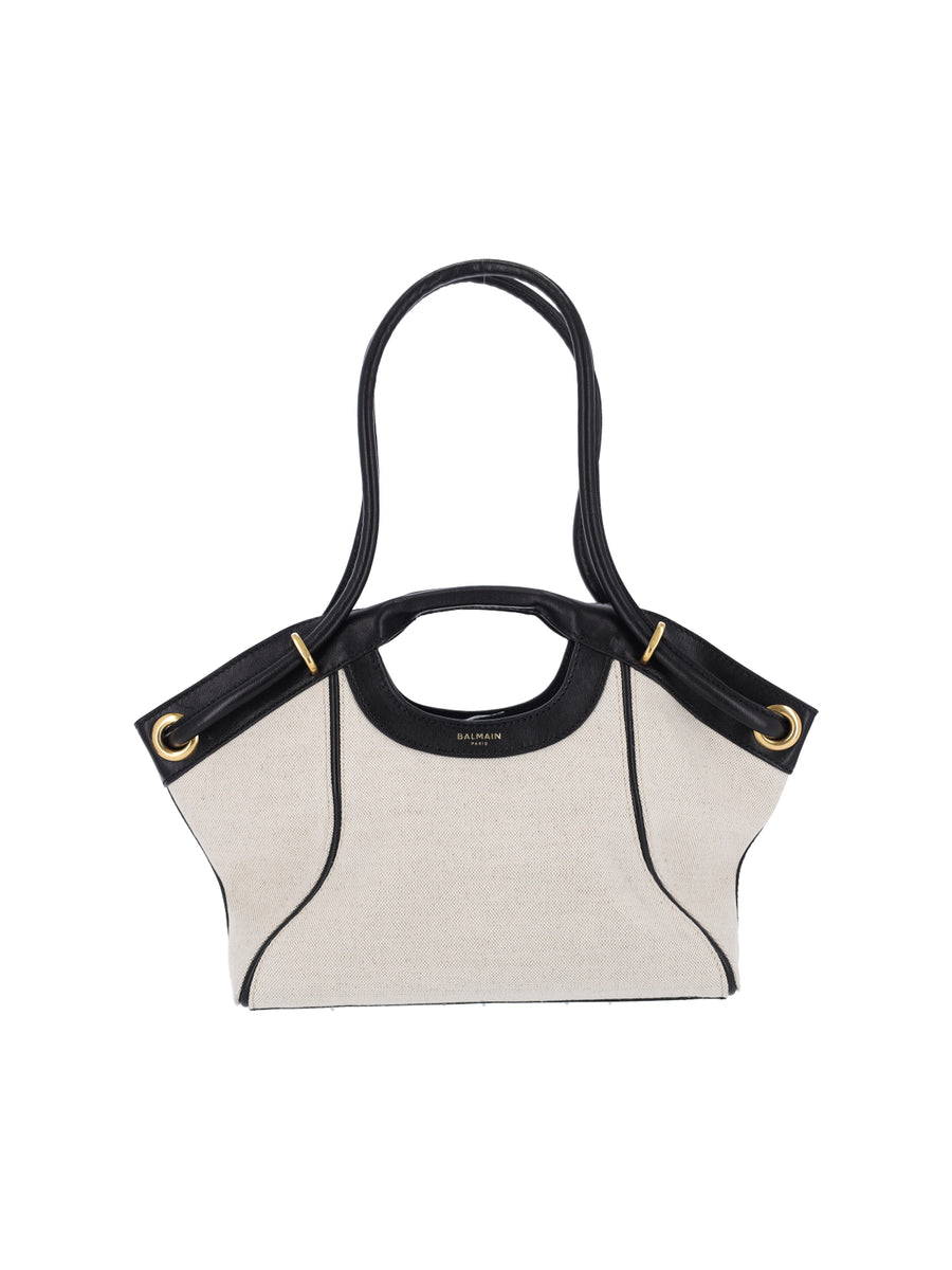 Balmain 58% Cotton top handle bag in beige