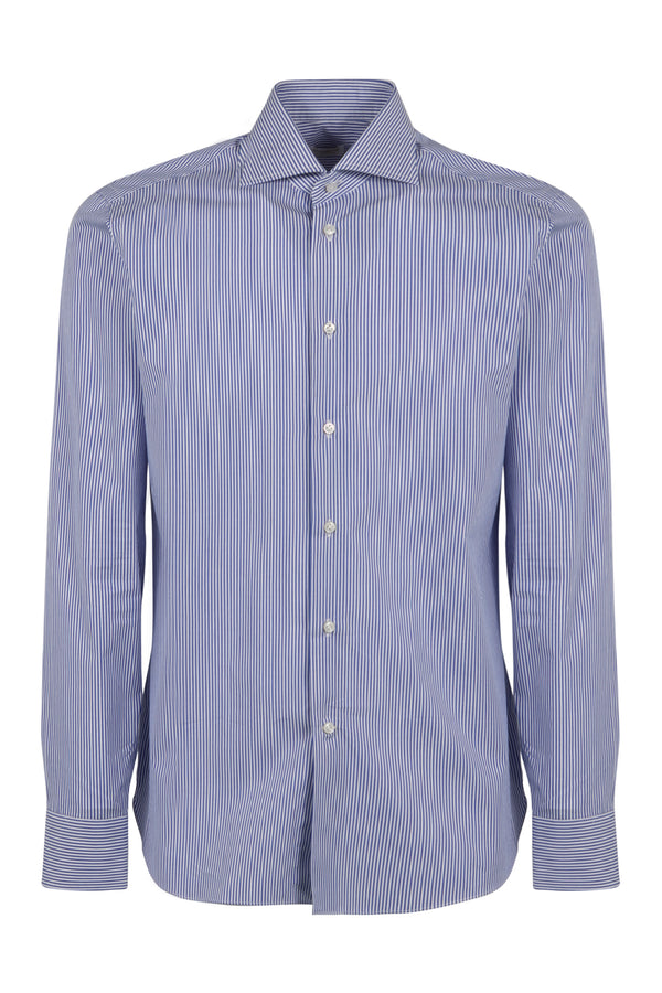 Cotton Poplin Striped Shirt Blue