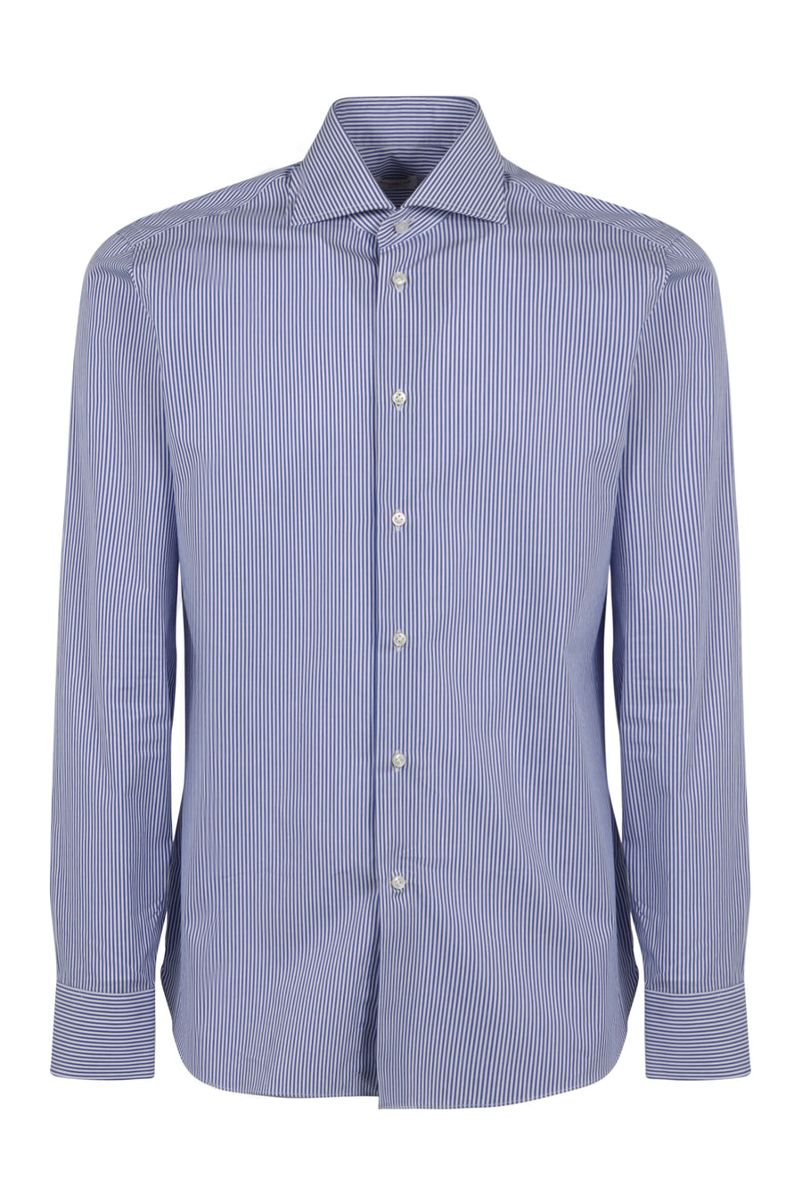 Cotton Poplin Striped Shirt Blue
