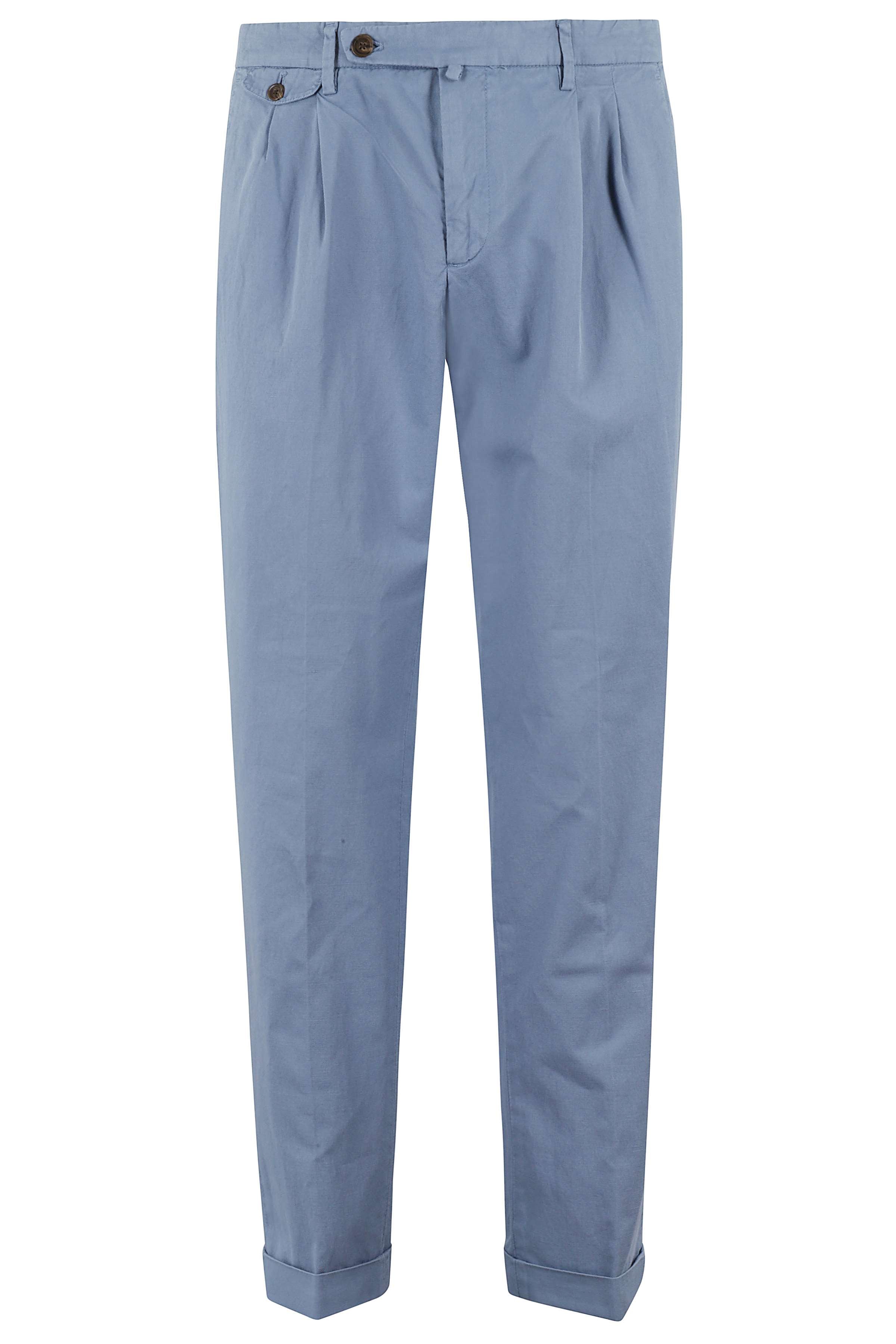 Pant Doppia Pinces Cotone Lino Blue Elastan Pantaloni