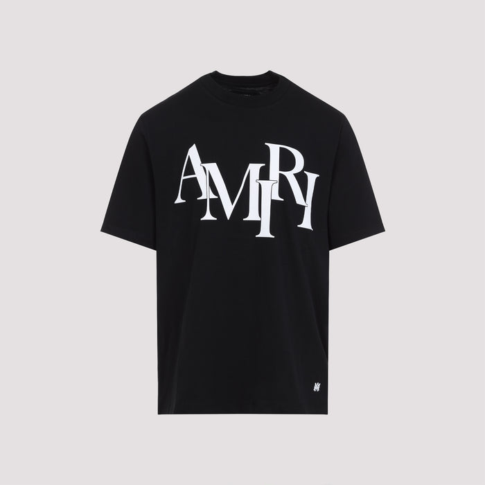 Cotton Staggered Logo T-shirt Black Tshirt