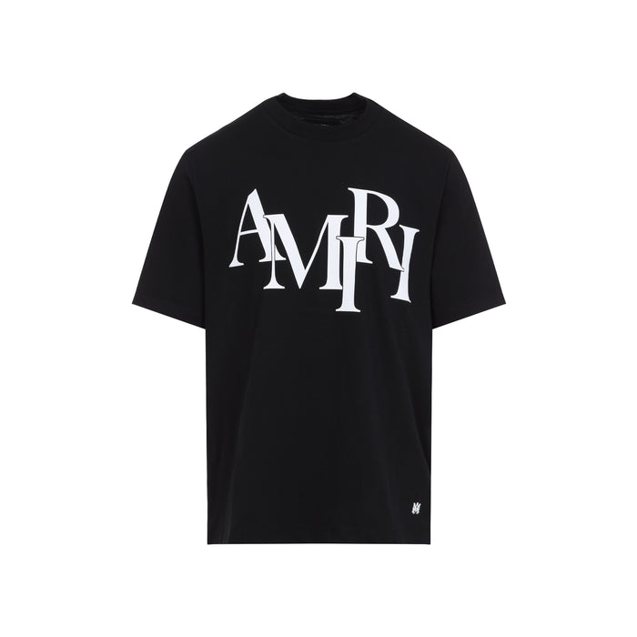 Cotton Staggered Logo T-shirt Black Tshirt