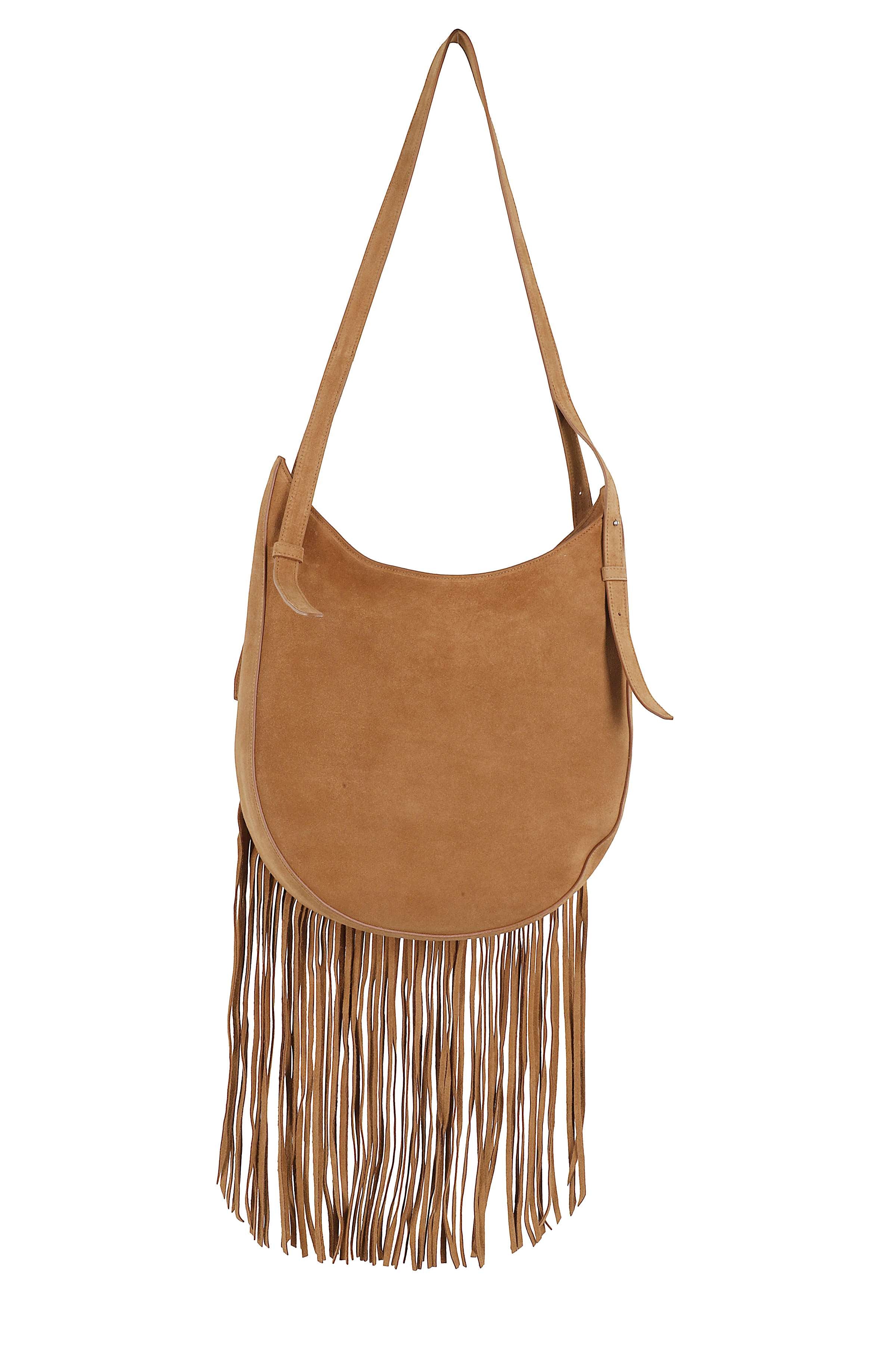 Suede Fringed Hobo Belt Brown Pelle Borsa
