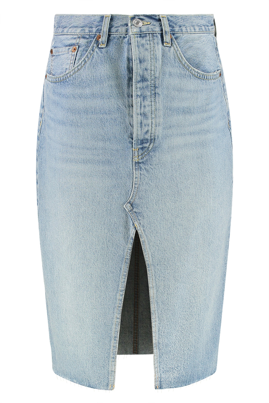 Frayed Hem Denim Skirt Cotton