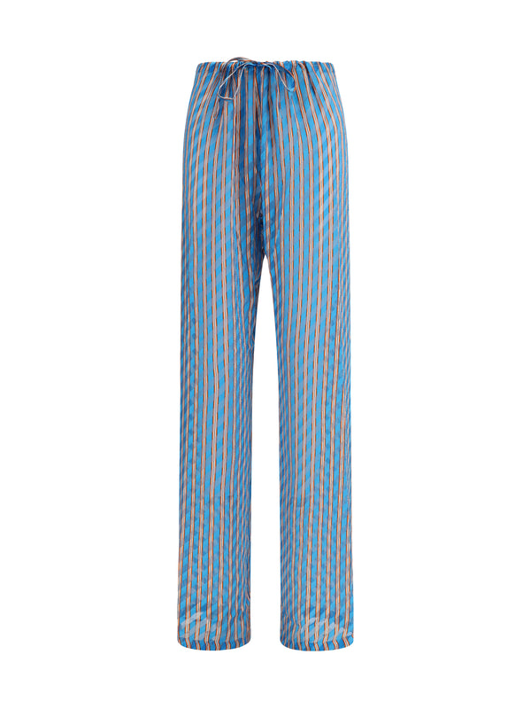 Pants Striped Turquoise Viscose Trousers