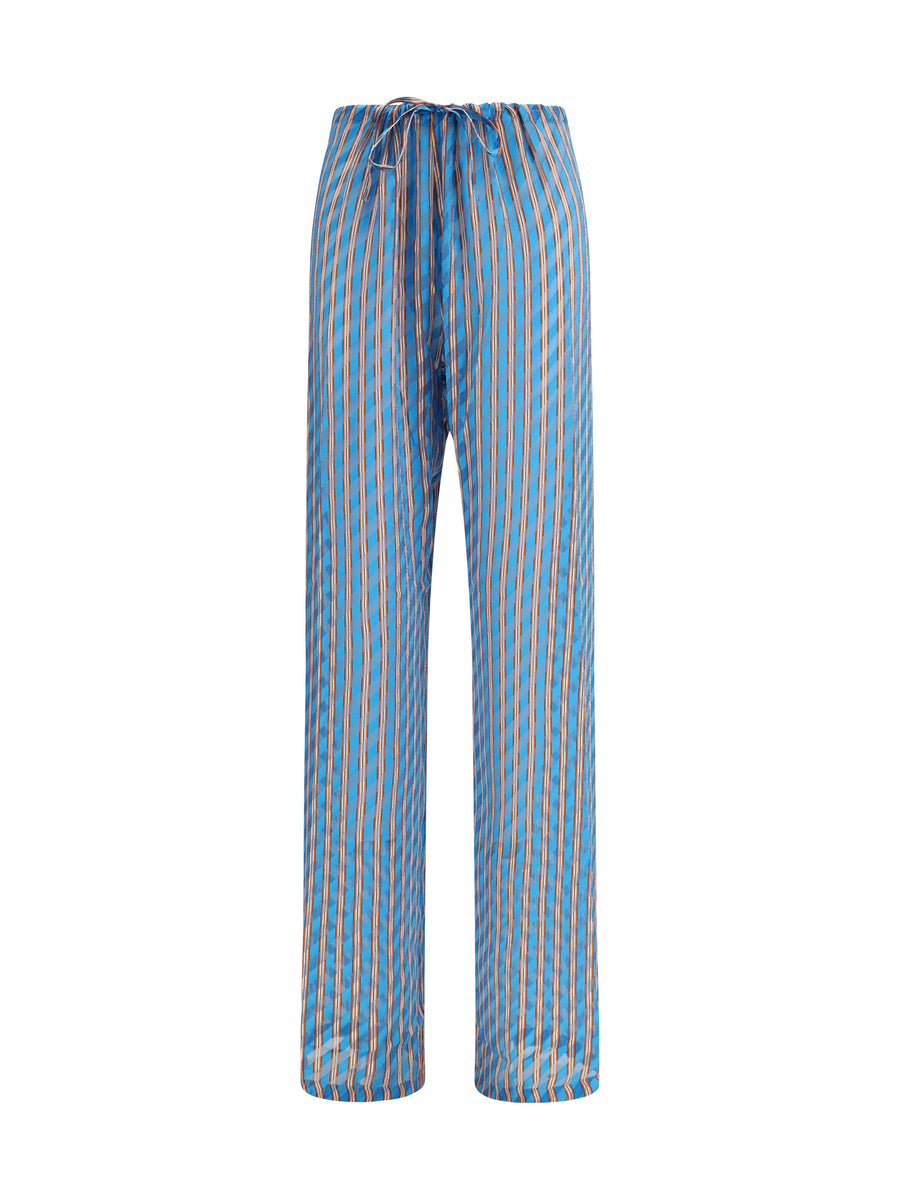 Pants Striped Turquoise Viscose Trousers