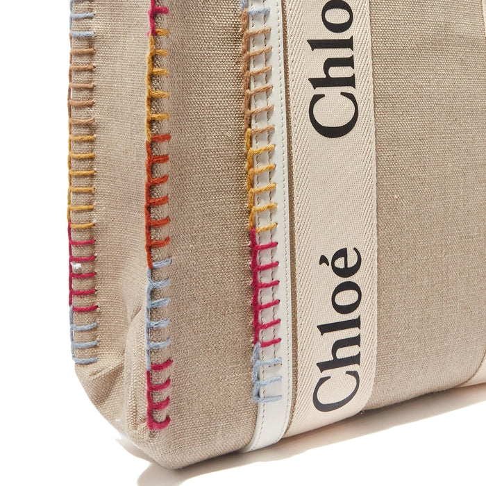 Chloé Woody Medium Tote Bag Beige Linen
