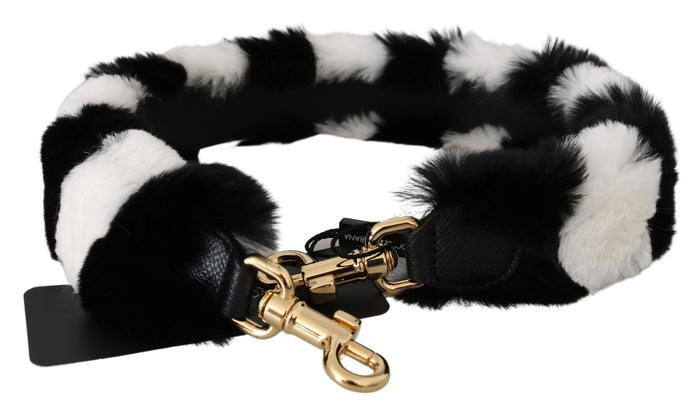 Black White Lapin Fur Accessory Shoulder Strap Bag