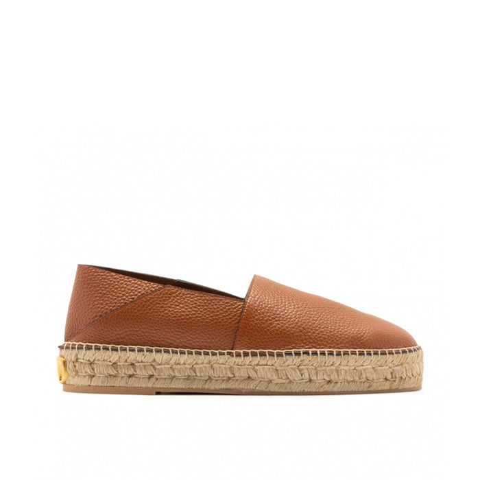 Garavani Logo-Plaque Leather Espadrilles Brown Calf