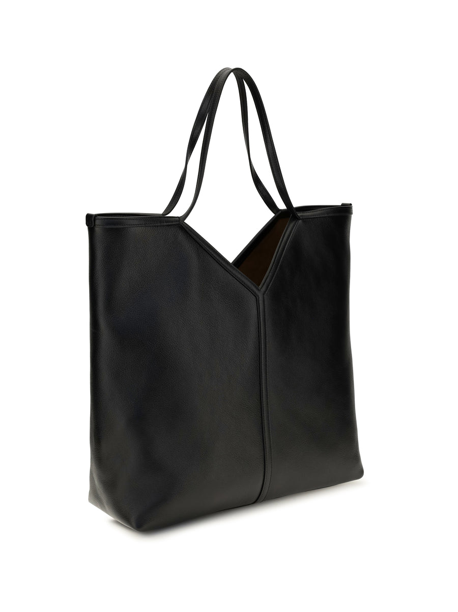 Leather Tote Bag Large Y Black-Rustic Camel Black/rustic Calf Shoulder