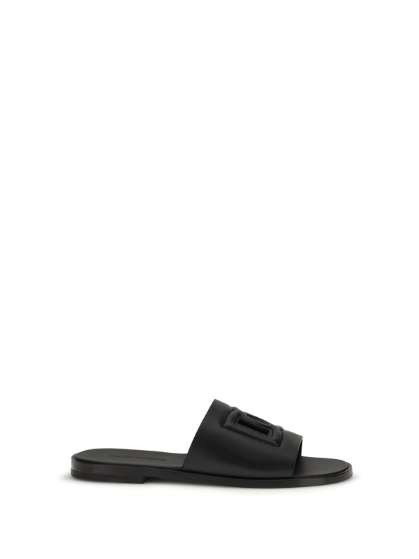 Sandals Embossed Logo Black Calf Leather