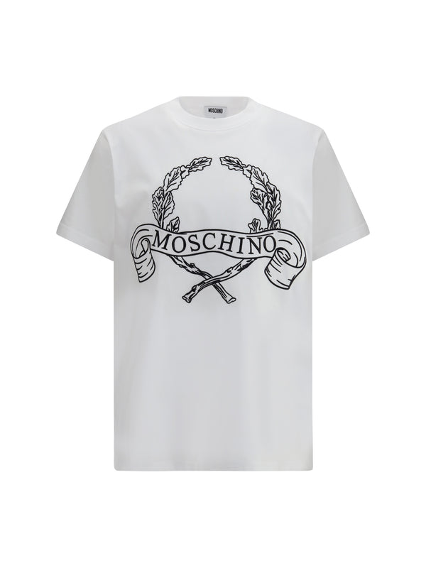 T-Shirt Maxi Laurel Crown Embroidery White Printed Cotton T-shirts