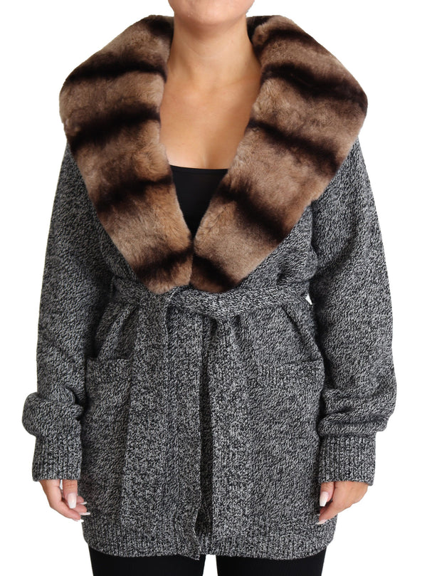 Dolce & Gabbana 100% Cashmere (body and lining); Rabbit fur 50% coat in gray