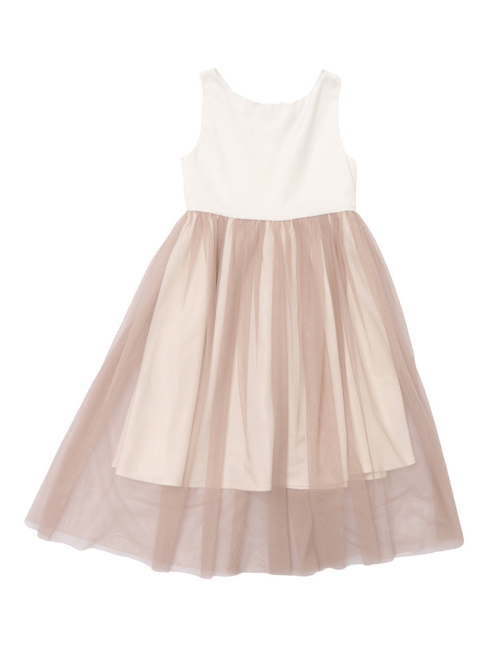 SATIN DRESS WITH TULLE SKIRT Beige