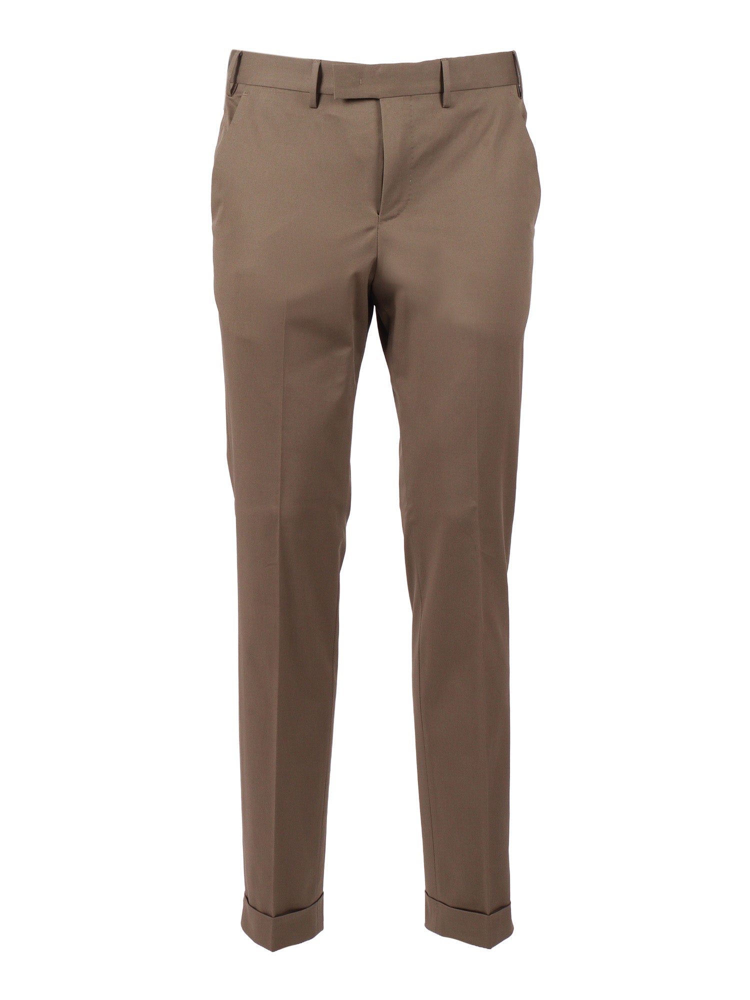 Master, Flat Front, Diagonal Pockets, Flap Back Turn-Up Green Cotton Elastane Pant