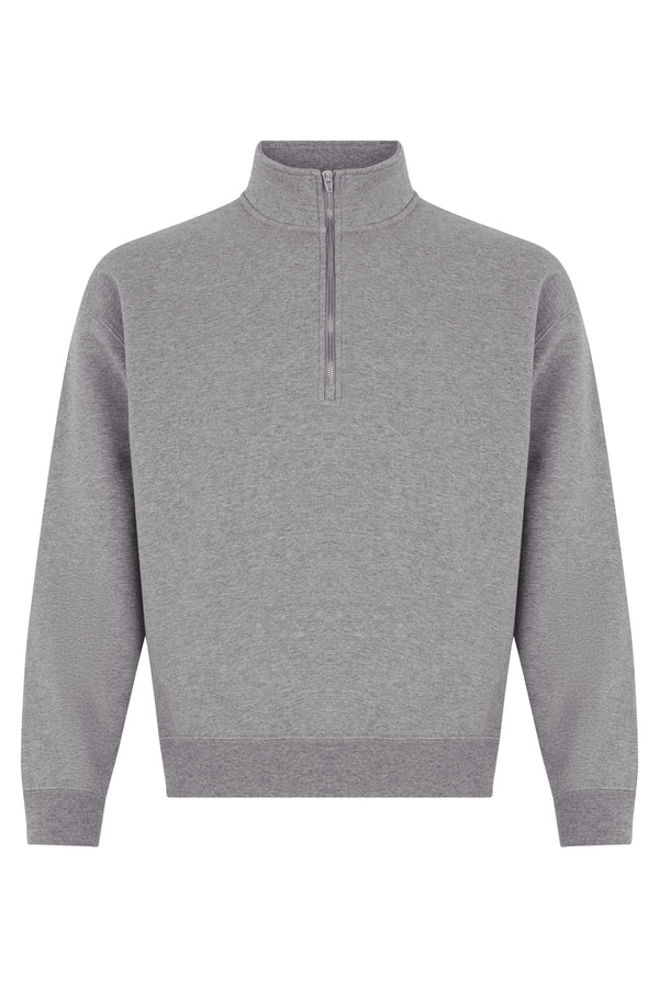 Sweatshirt Zip Collar Heather Grey Cotton Sweatshirts