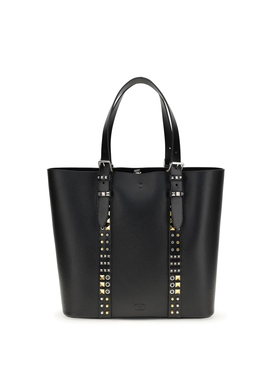 Tote Bag Rockstud Black Calf Leather Shoulder