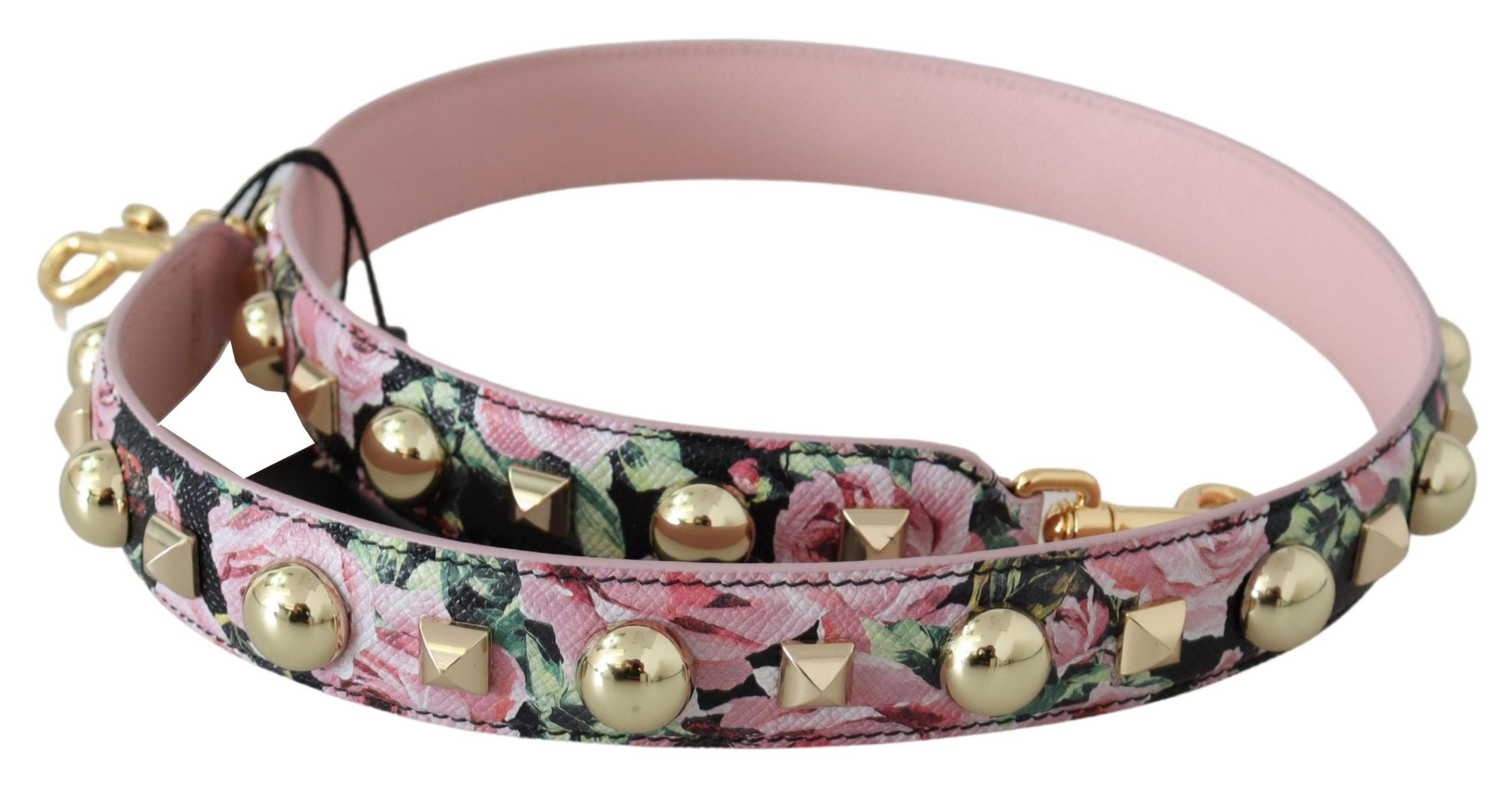 Pink Floral Gold Studs Bag Accessory Shoulder Strap Leather