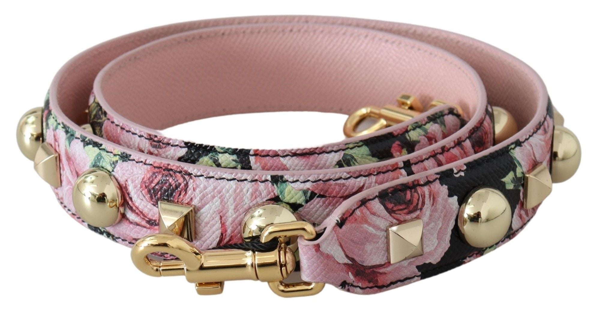 Pink Floral Gold Studs Bag Accessory Shoulder Strap Leather