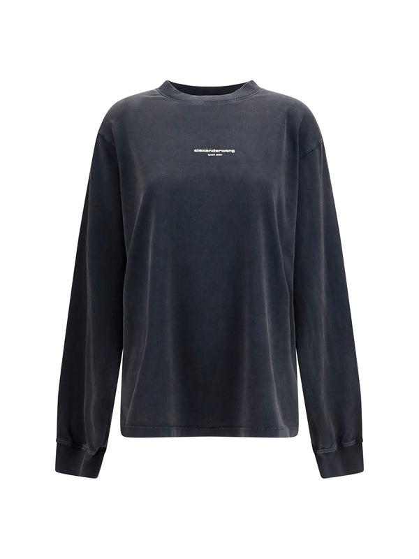 Long-Sleeve T-Shirt Washed Black Cotton T-shirts & Jerseys