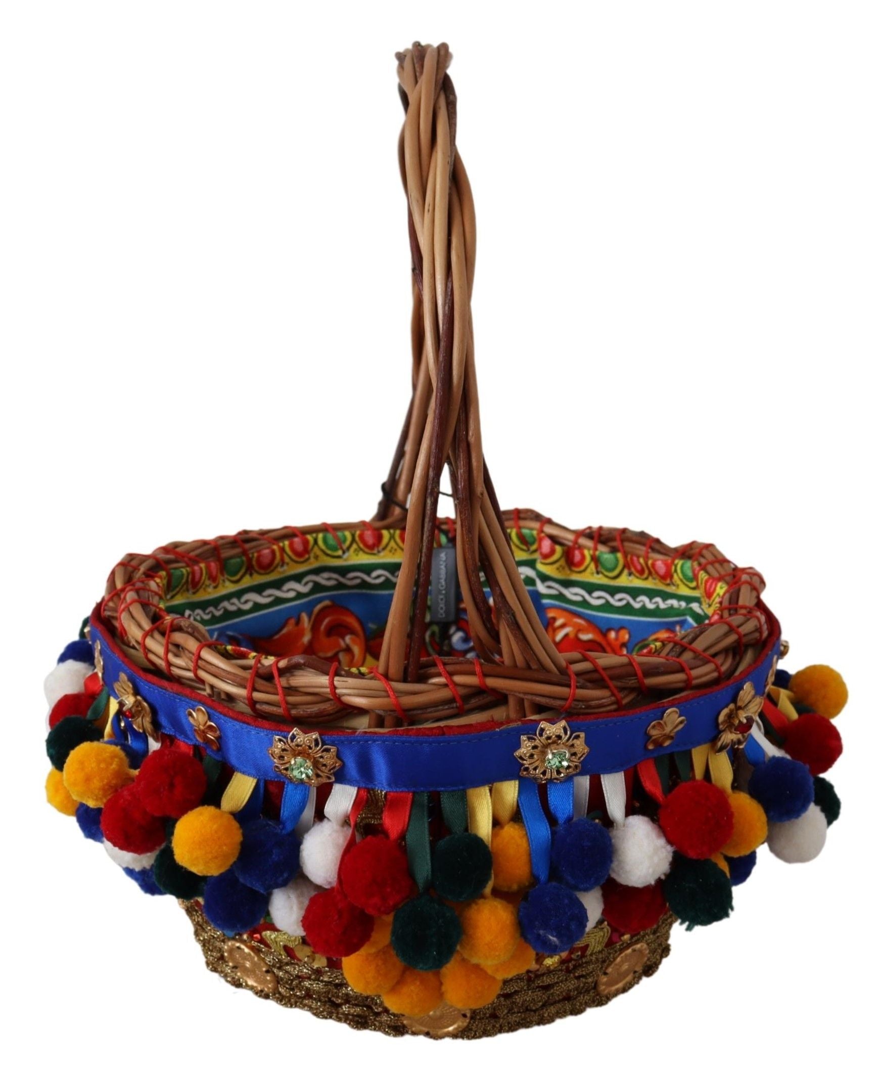 Multicolor Cotton Embellished Agnese Basket Tote Bag Wicker