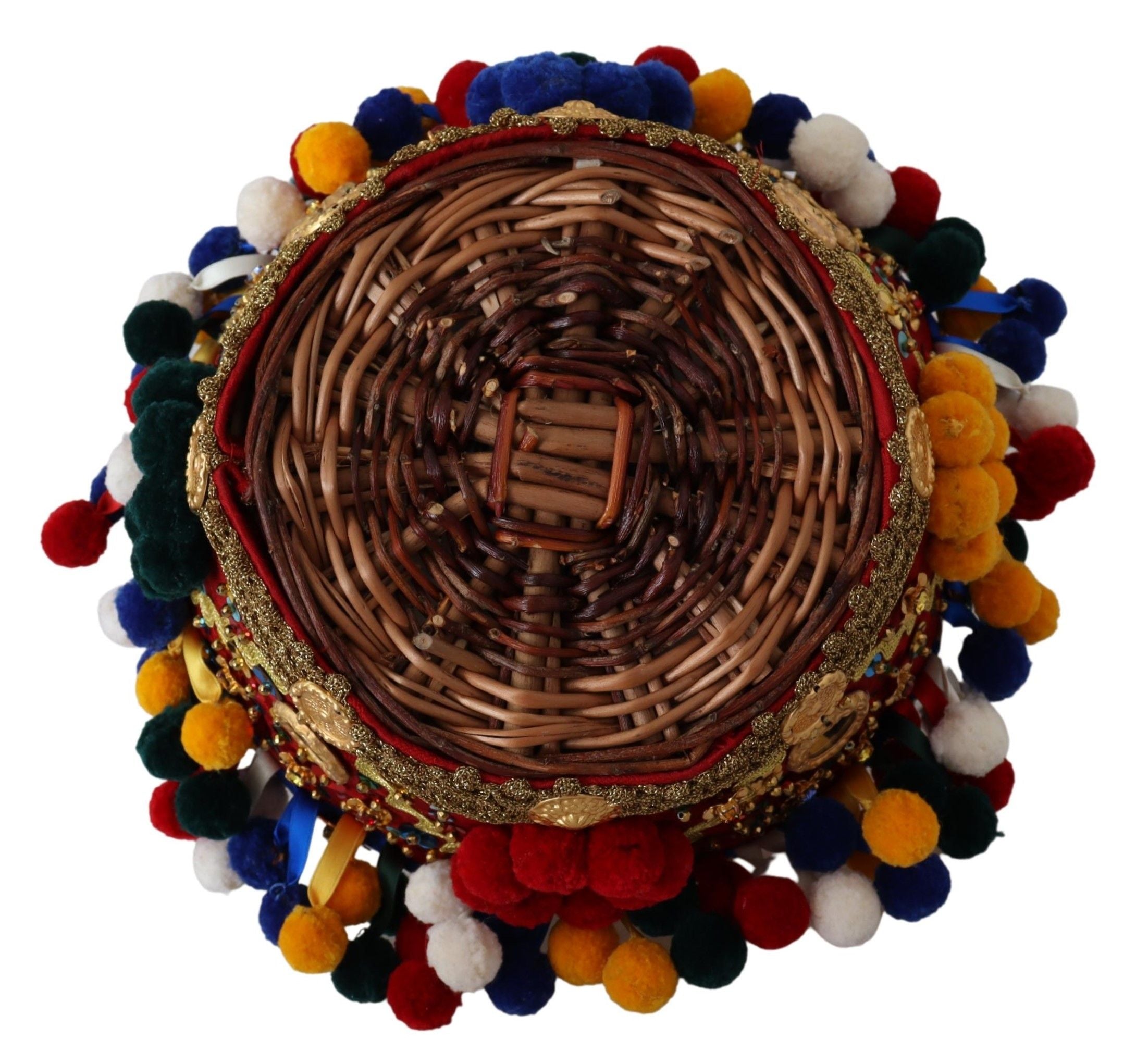 Multicolor Cotton Embellished Agnese Basket Tote Bag Wicker