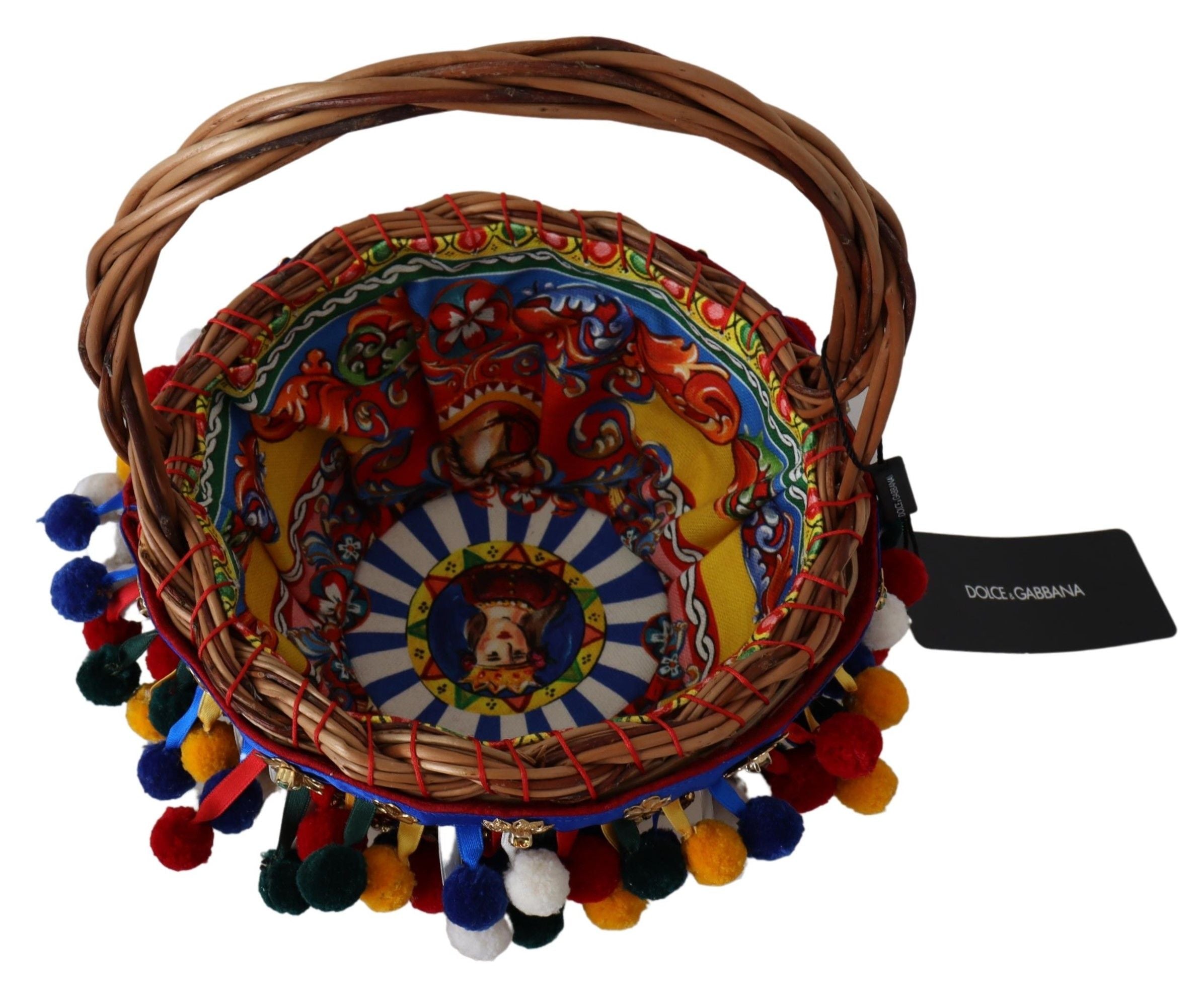 Multicolor Cotton Embellished Agnese Basket Tote Bag Wicker