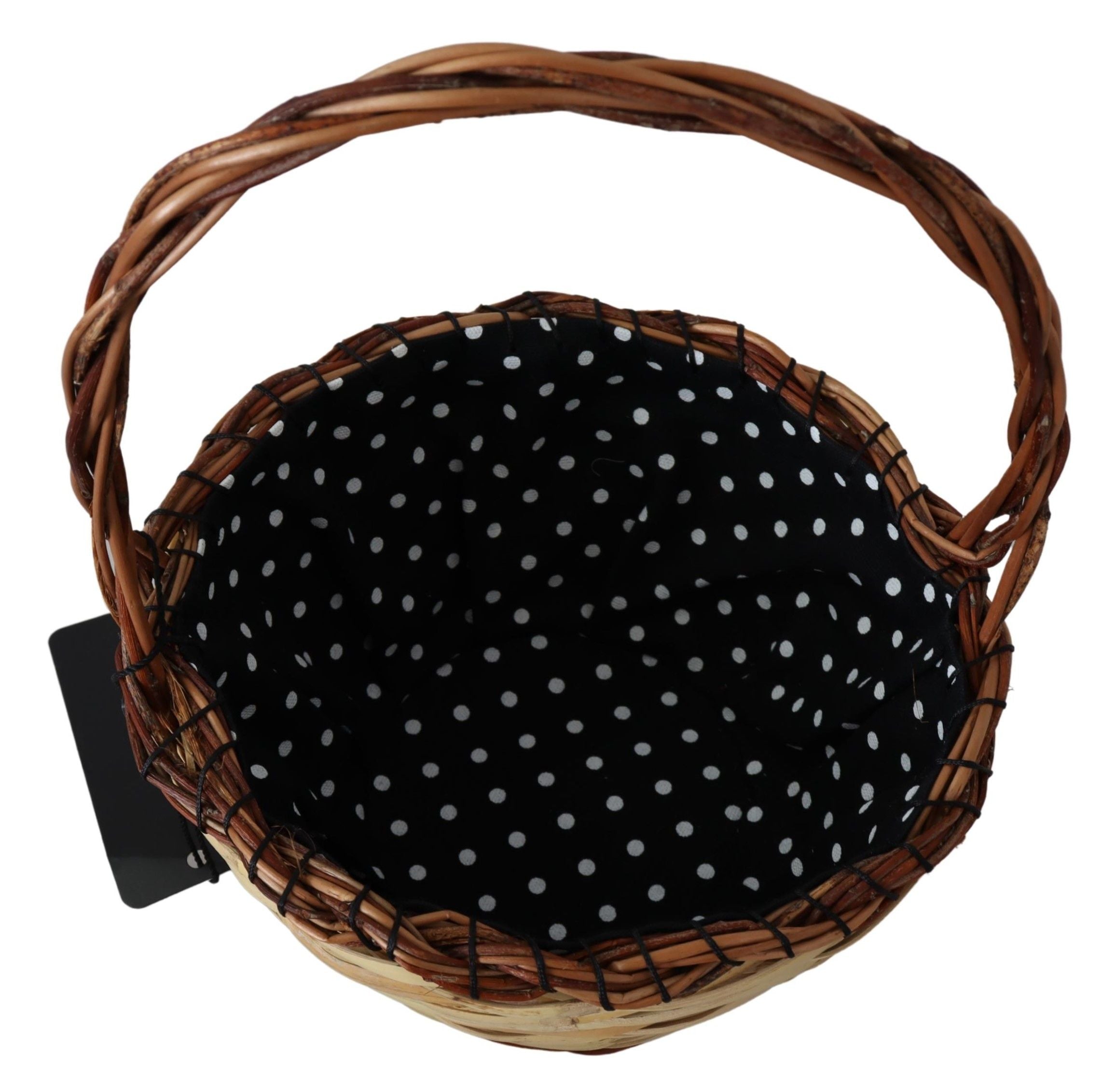 Beige Wood Wicker Rattan Basket Tote Bag Python Leather