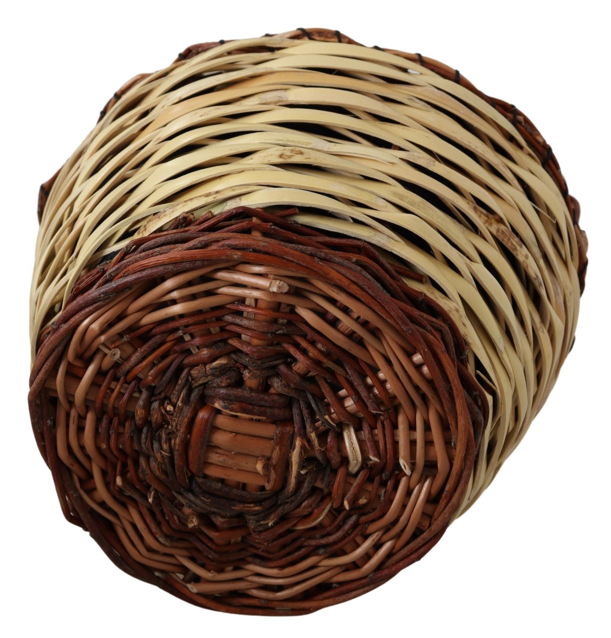 Beige Wood Wicker Rattan Basket Tote Bag Python Leather
