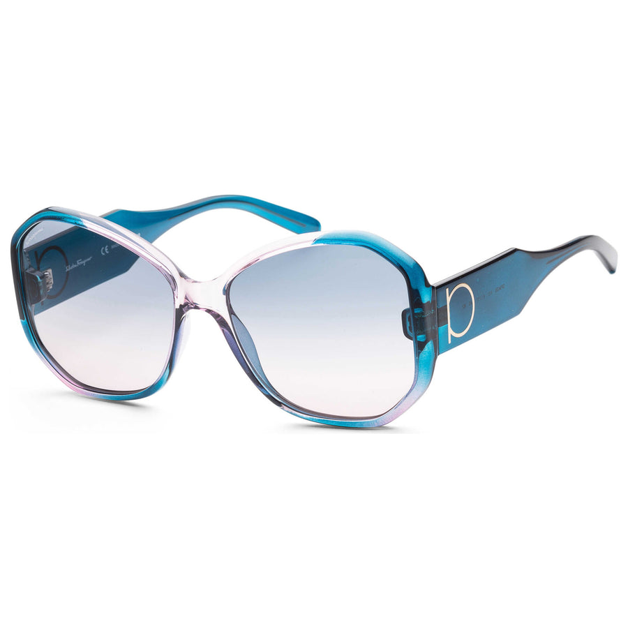 Preloved - Ferragamo Womens 61mm Blue Antique Rose Gradient Sunglasses Sf942s-6117431 One Color